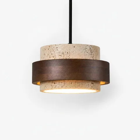 The Banded travertine and walnut drum light