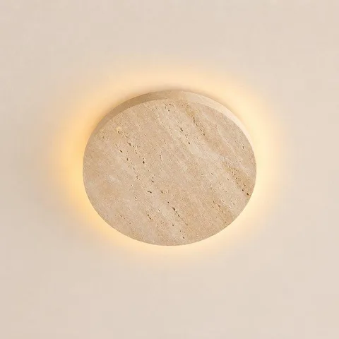 The Halo travertine and walnut ceiling & wall light
