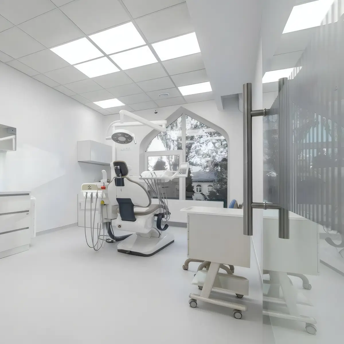 Dental clinic with flat 600x600 LED panels set into the ceiling grid