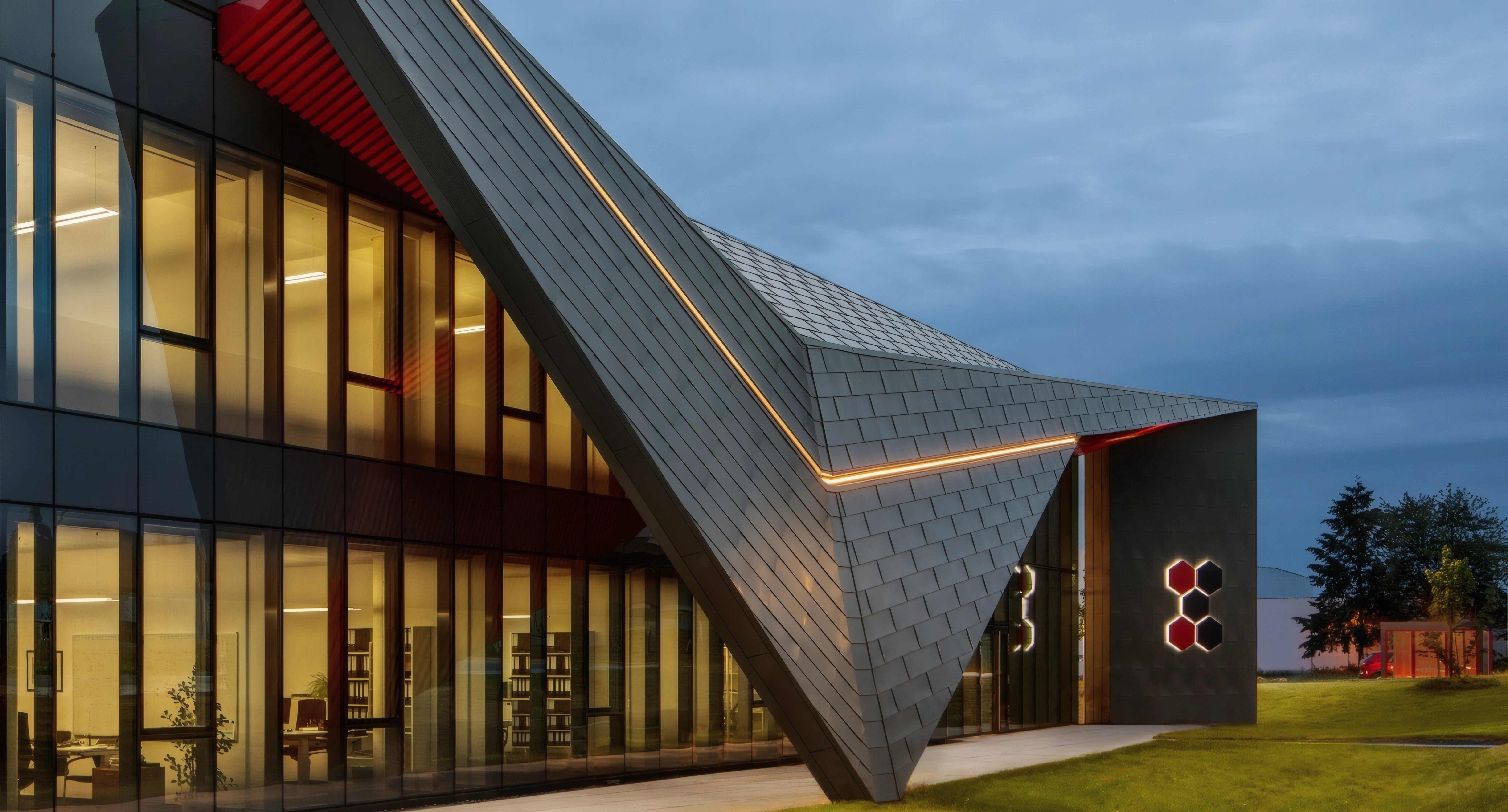 Architectural facade lighting on a modern building in Kenya