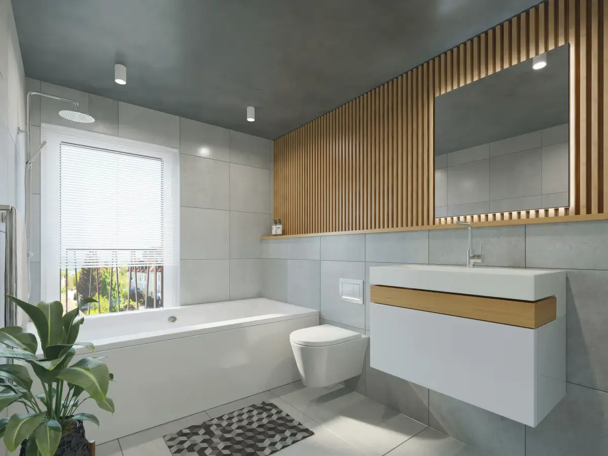 Basin and mixer in a bright bathroom