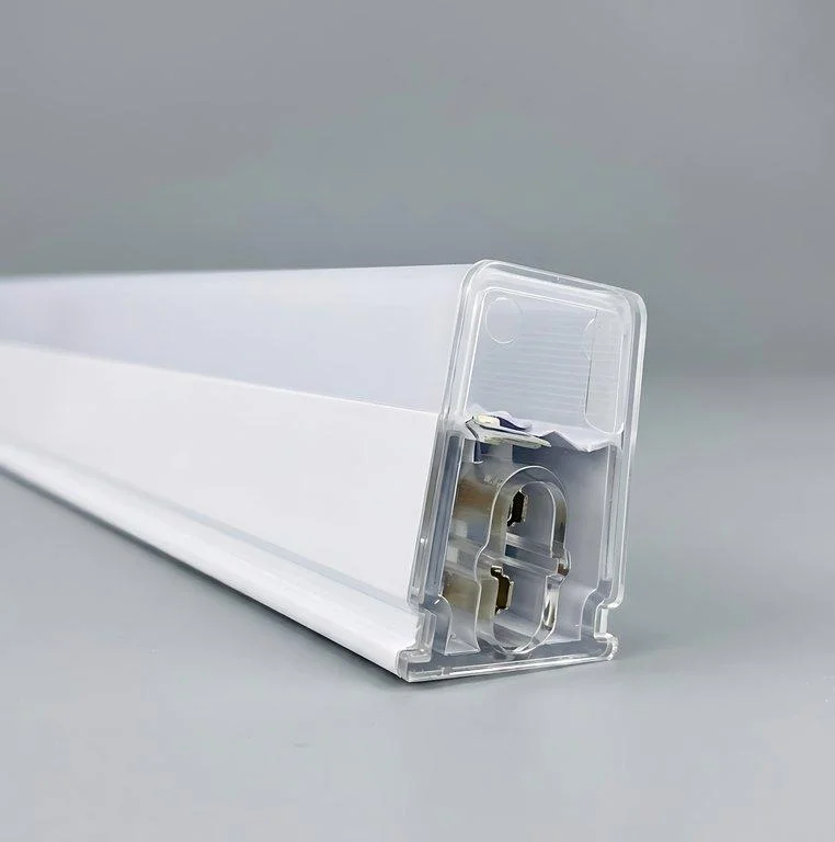 Close-up of the aluminium linear LED bar and its end fitting